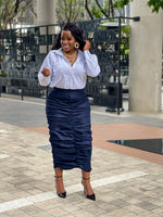 Aselo Denim Skirt with White Blouse