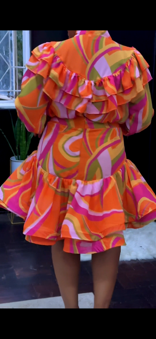 The Sunset Heiress Ruffle Skirt Set (KNEE LENGHT)