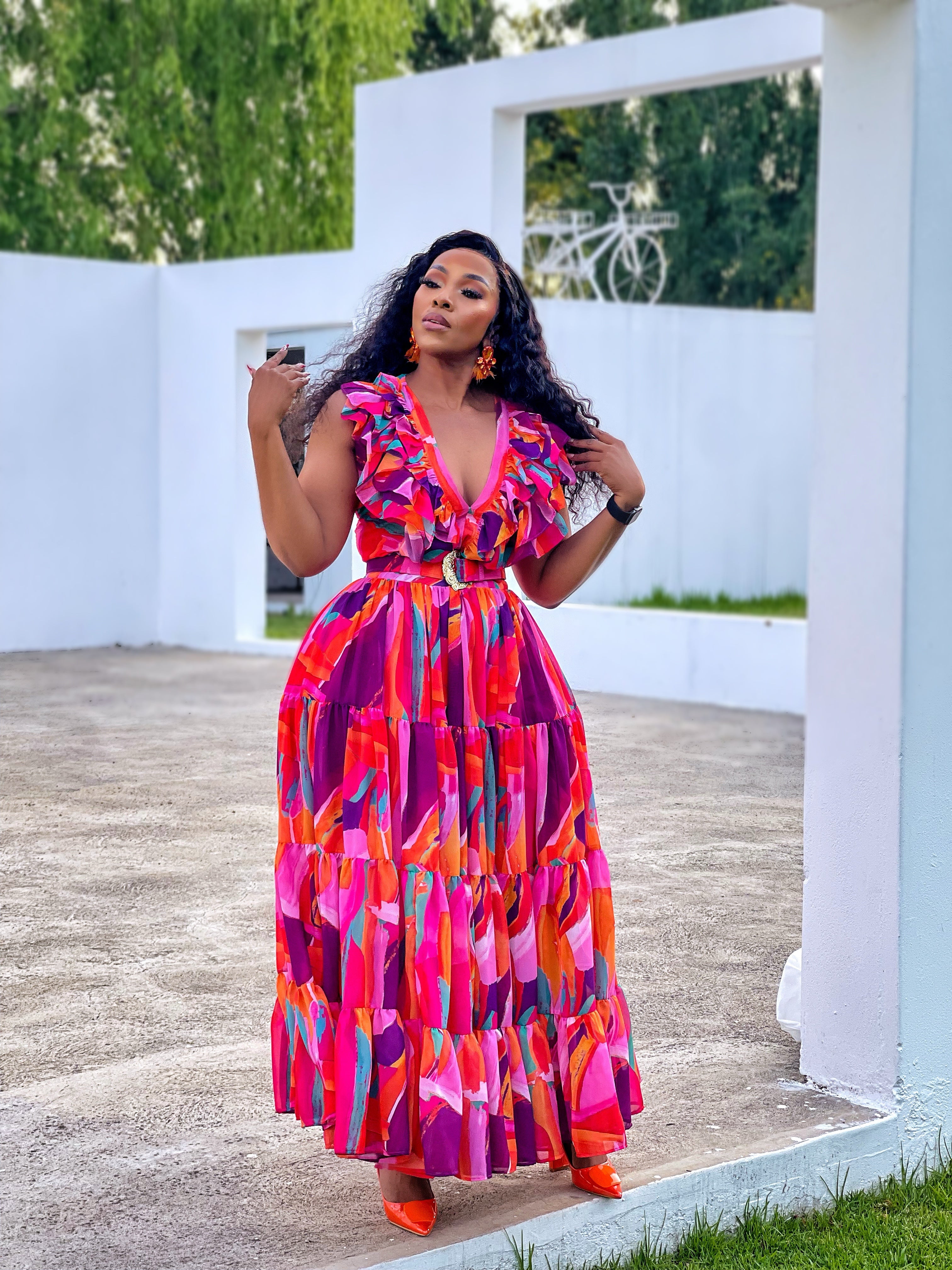 Fuschia Goddess Multicoloured Maxi Dress