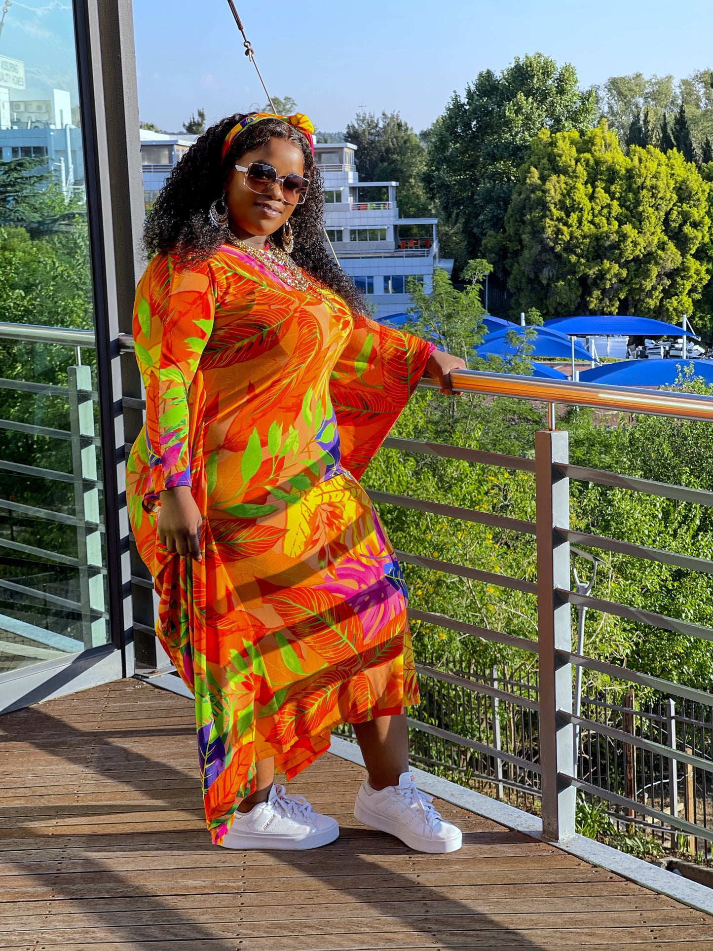 Orange Tropical Kaftan Dress