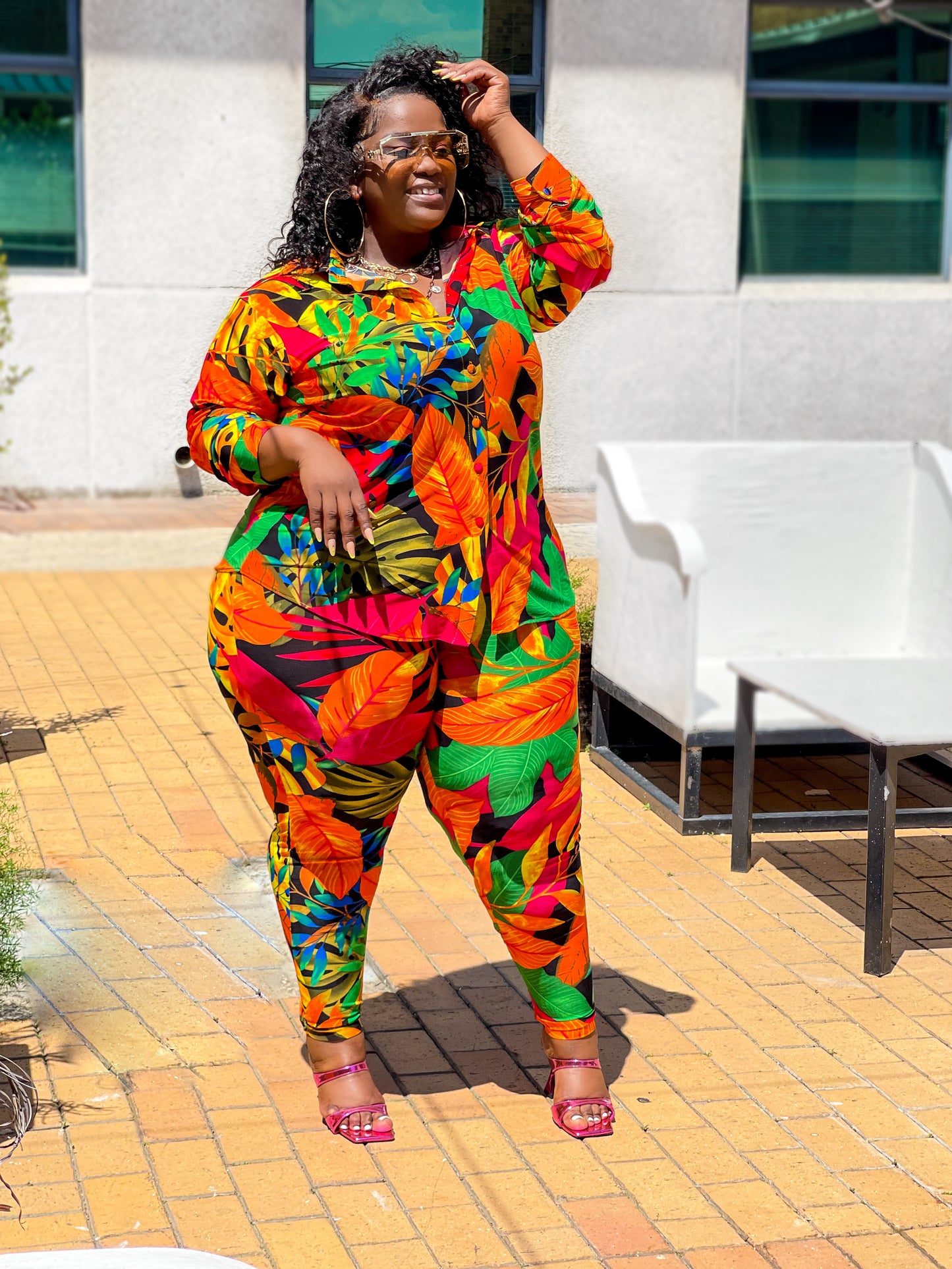 Orange Tropical Tight & Skirt Set