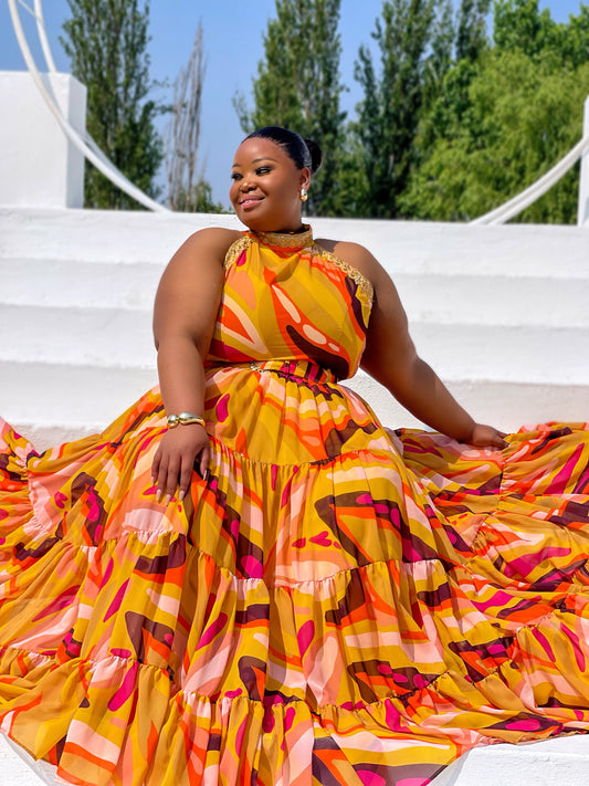 Yellow Multicolored Summer Maxi Dress