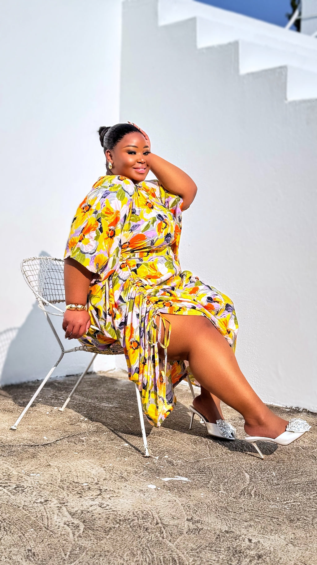 Sunlight Bloom Ruched Kimono like Dress