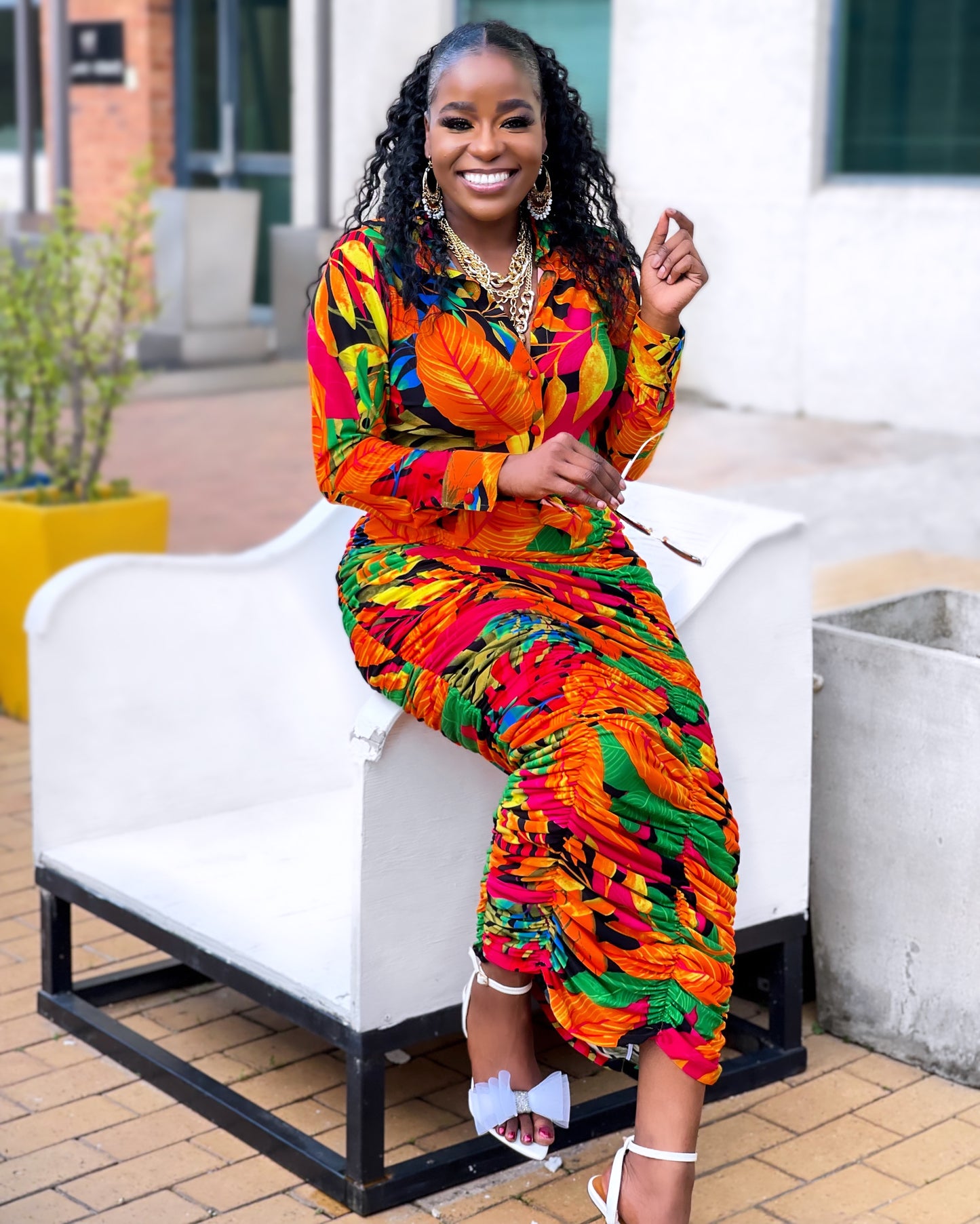 Orange Tropical Tight & Skirt Set