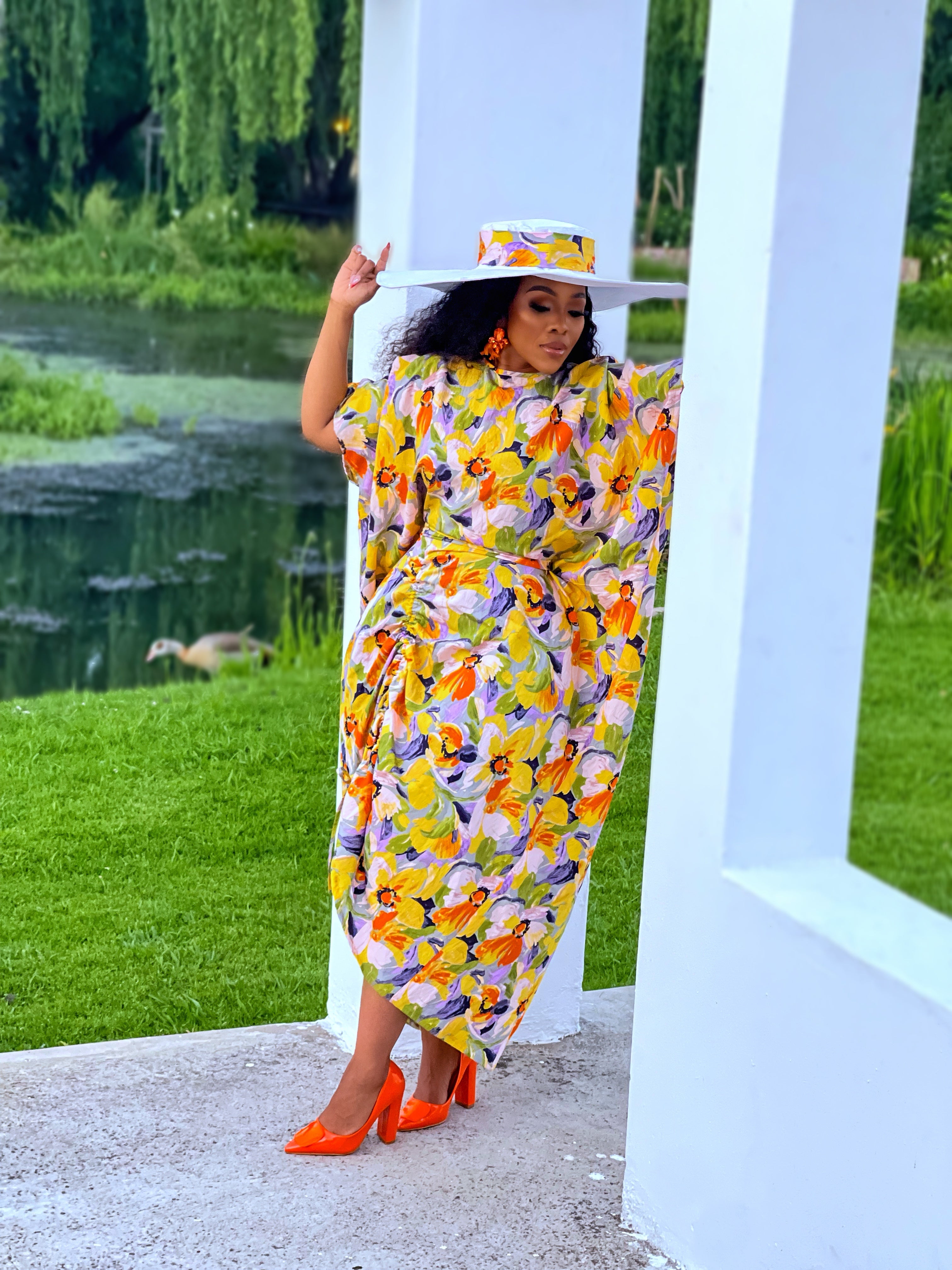 Sunlight Bloom Ruched Kimono like Dress