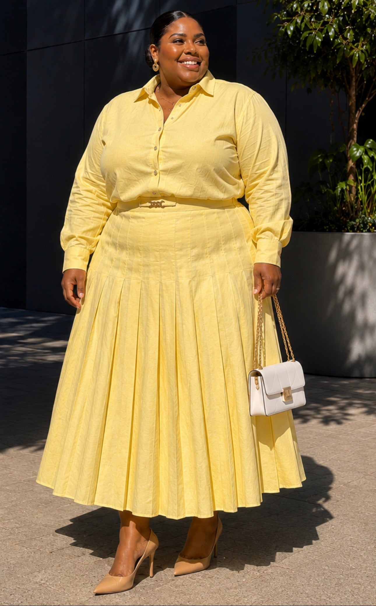 Woman’s Luxury Linen Pleated Skirt Set