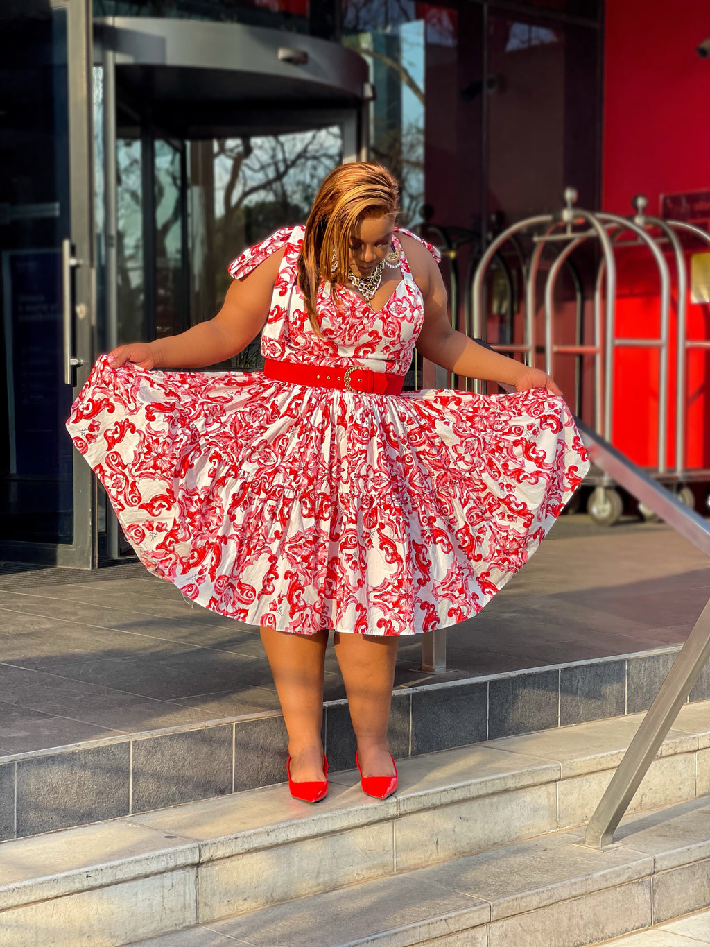 Red Multiprinted Maxi Dress