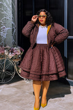 Chocolate Brown Bomber Skirt Set