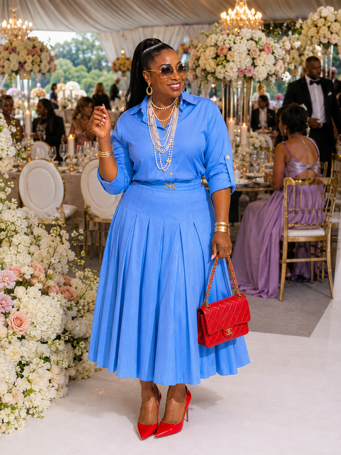 Baby Blue Linen Skirt Set