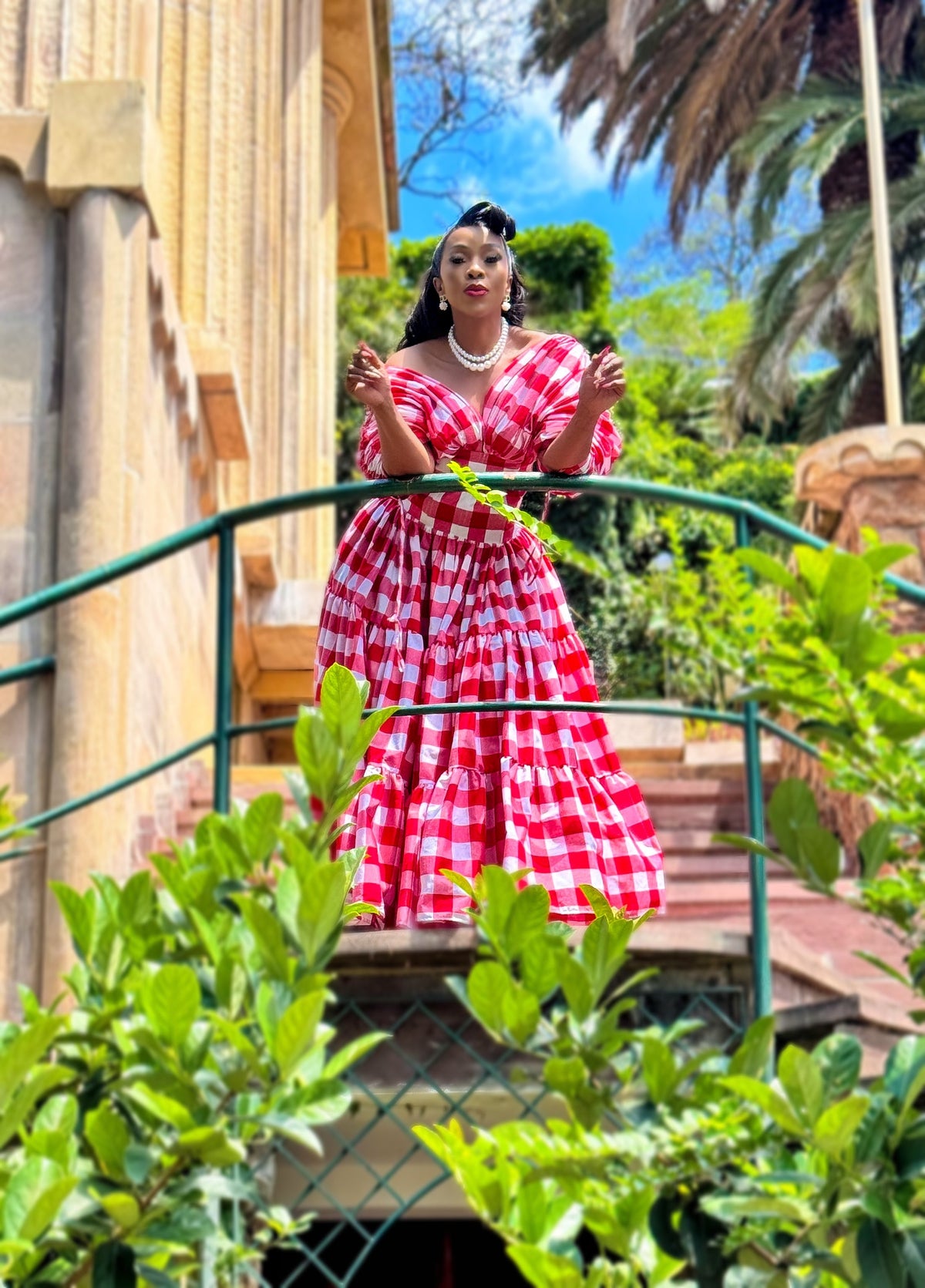 Yuletide Grandeur Red Check Maxi Dress