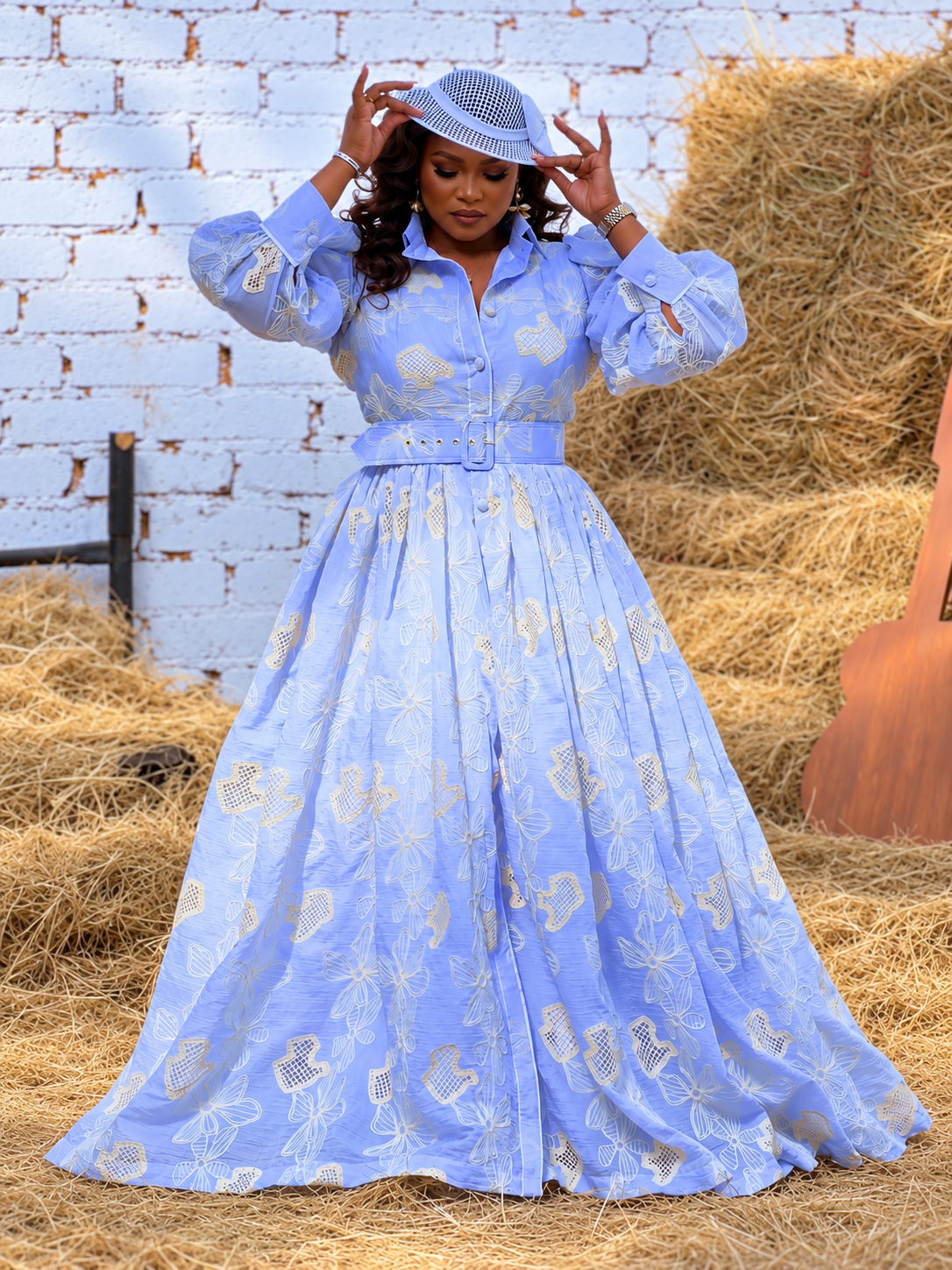 The Light Blue Heiress Embroidered Maxi Dress