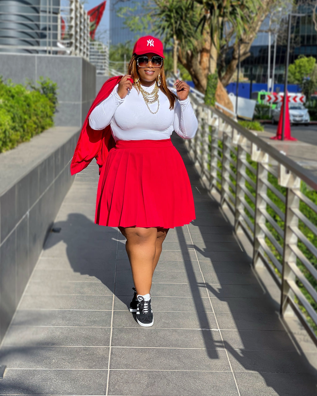 Red Pleated Tennis Skirt Set