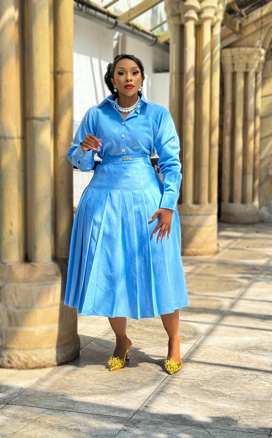 Baby Blue Linen Skirt Set