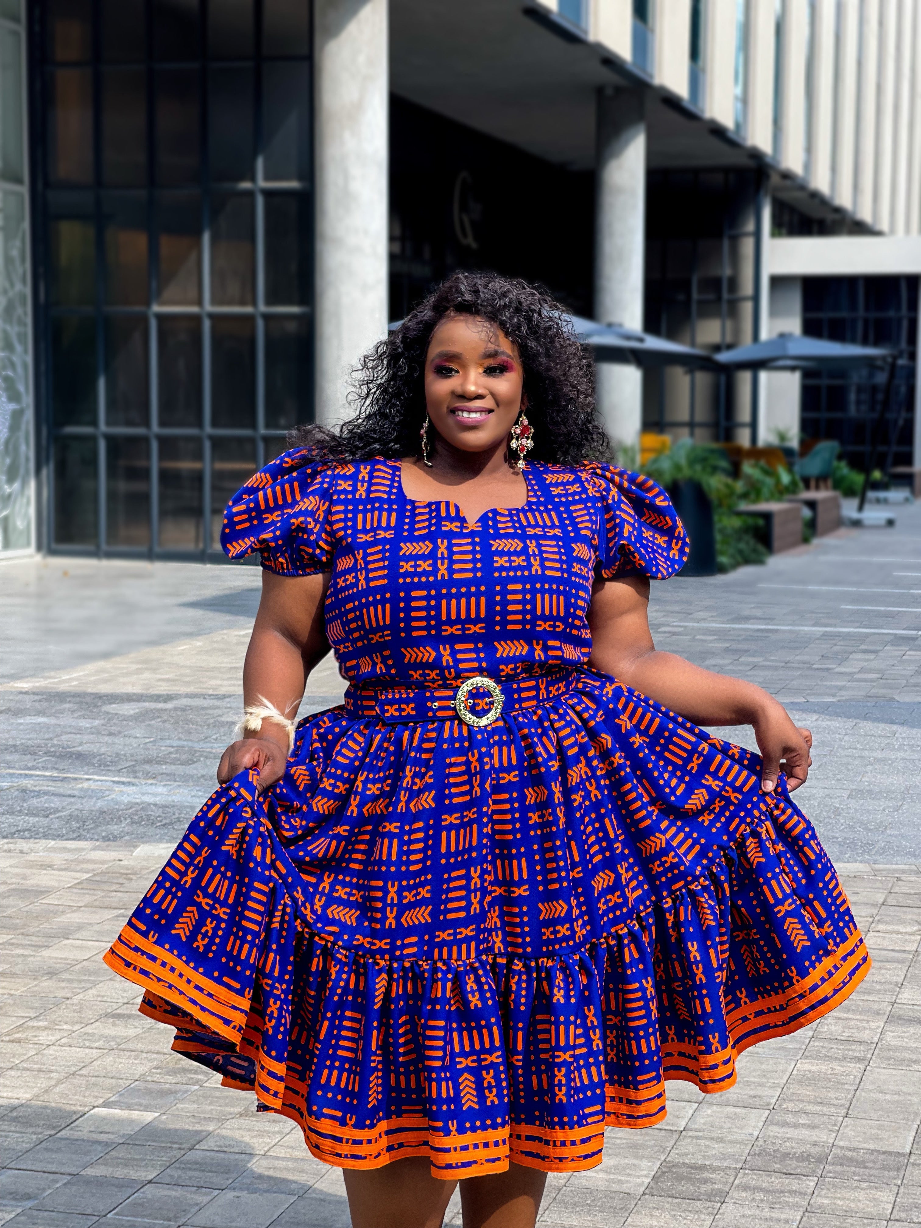 Nandy Royal Blue Orange Dress Lovethelooksa