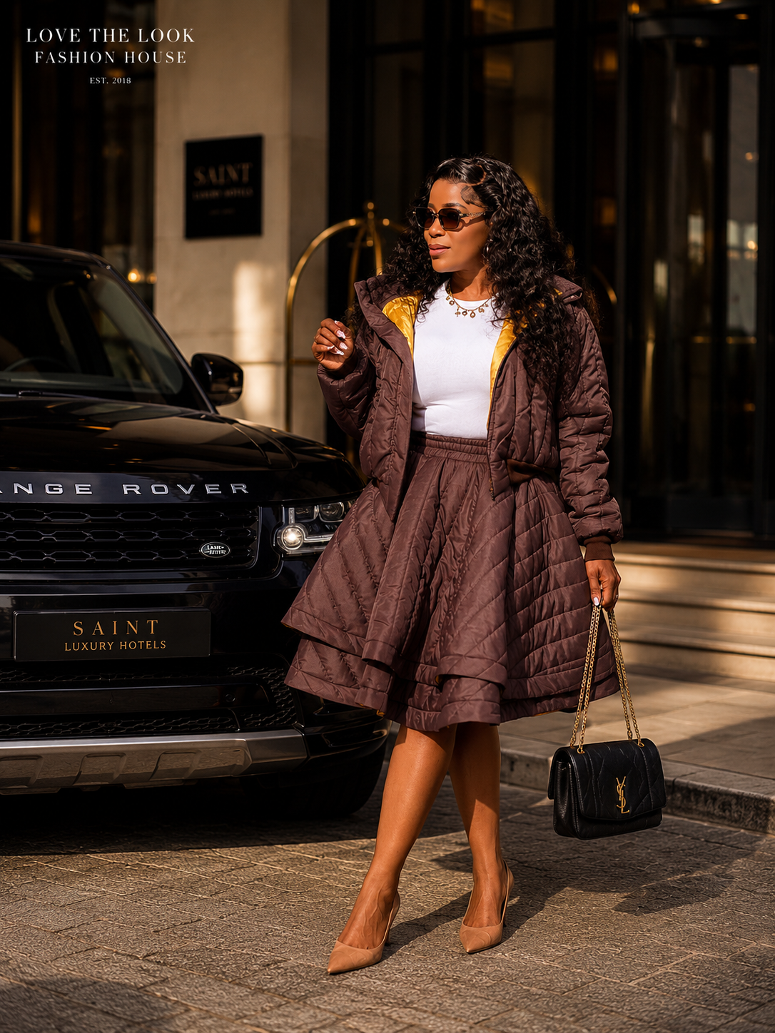 Chocolate Brown Bomber Skirt Set