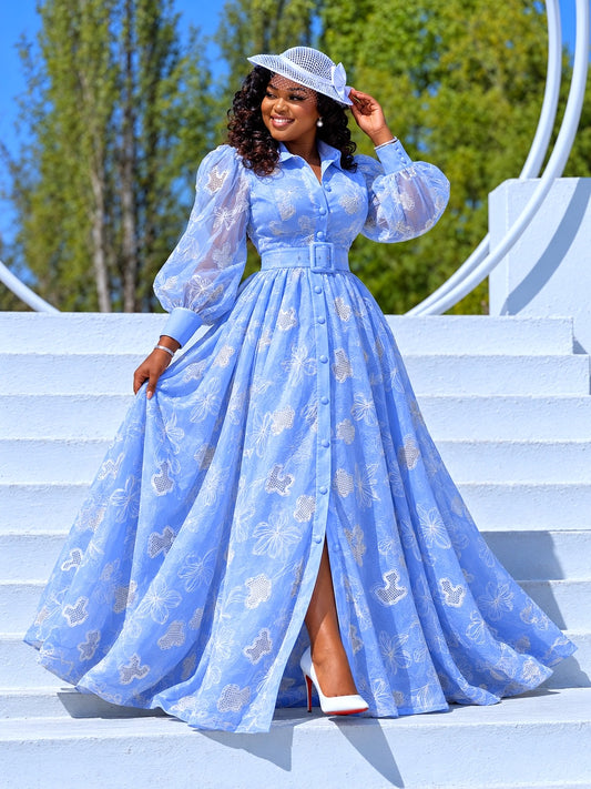 The Light Blue Heiress Embroidered Maxi Dress