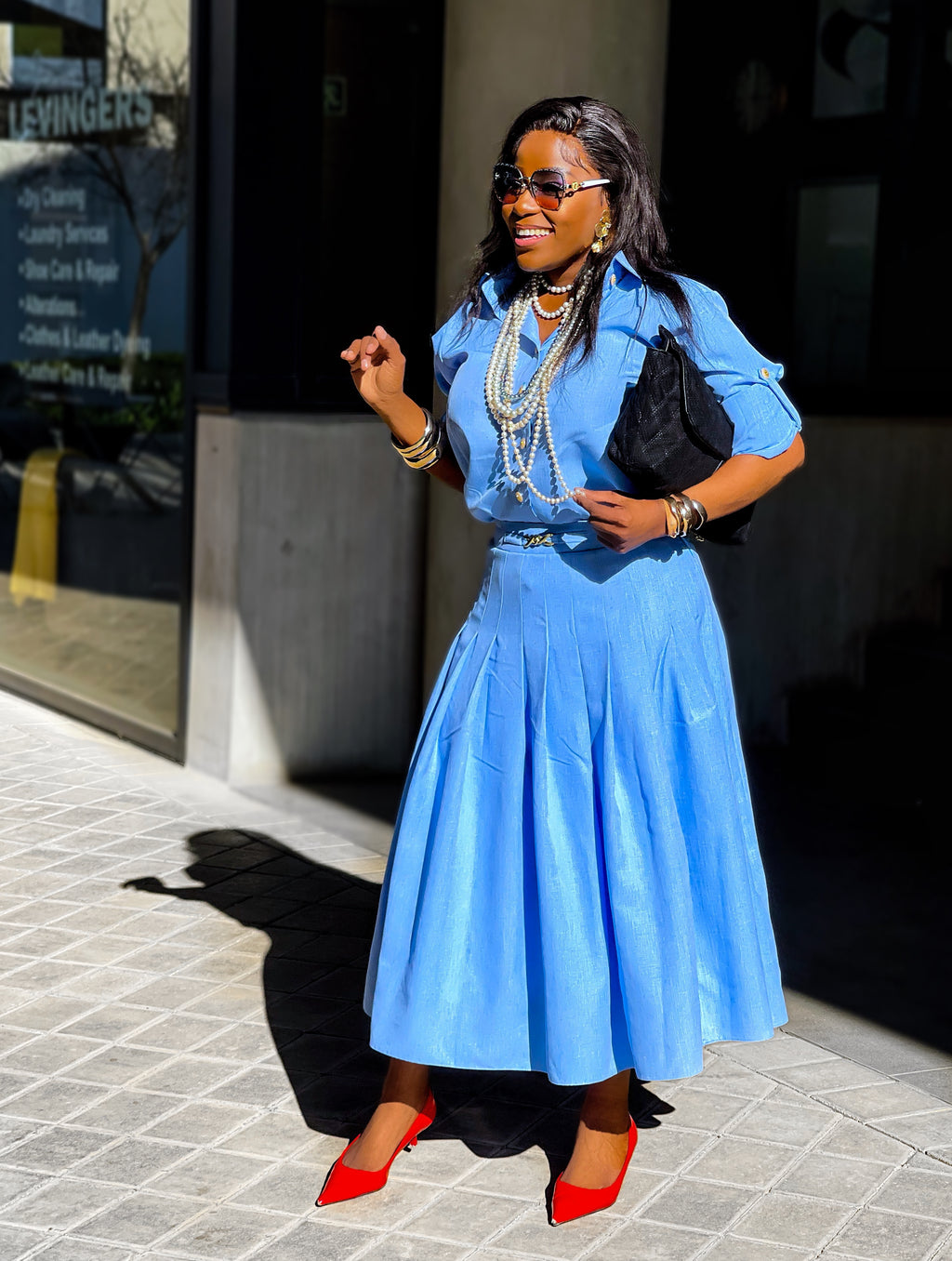 Baby Blue Linen Skirt Set