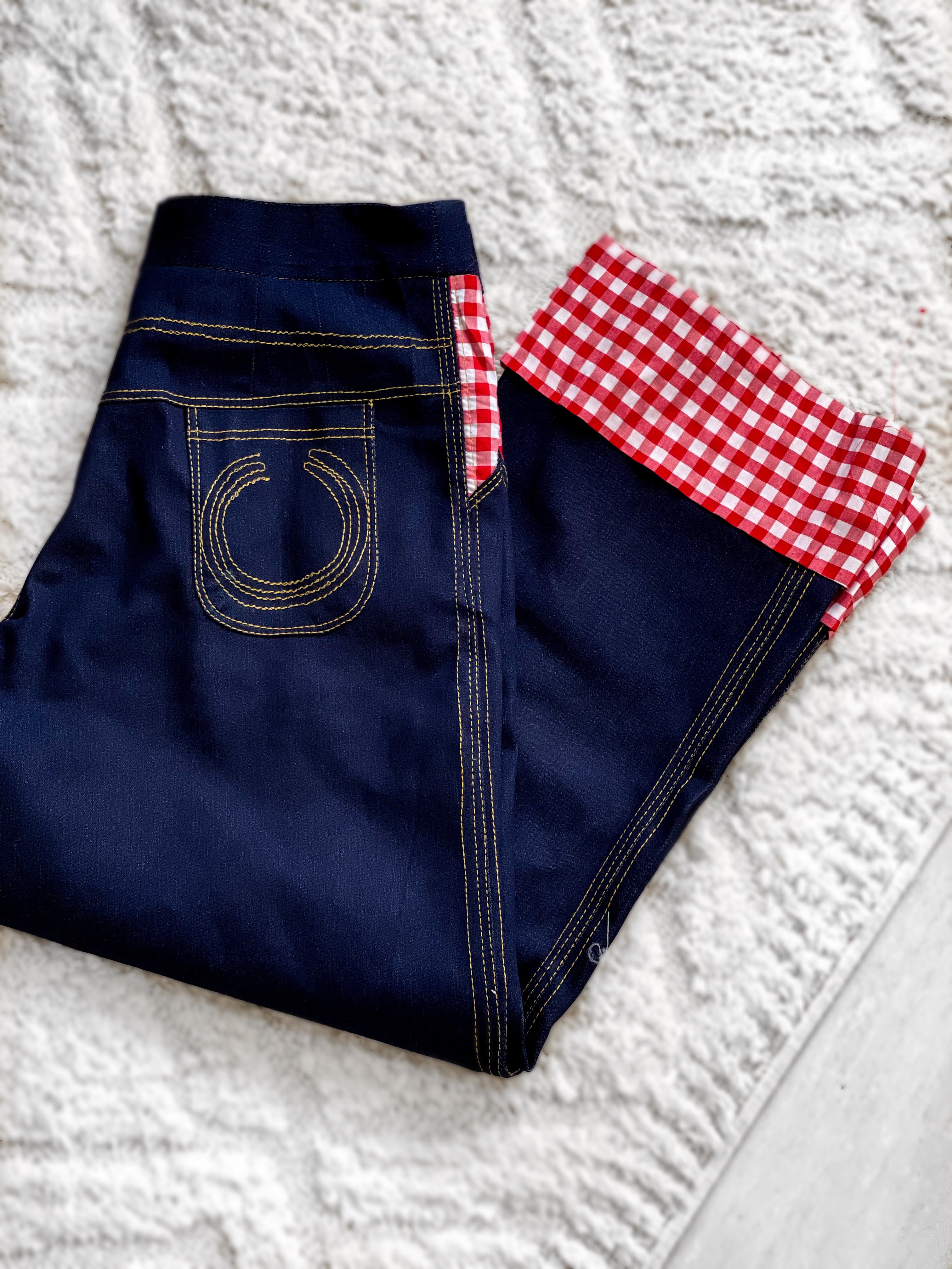 Gingham Denim Pants Sets