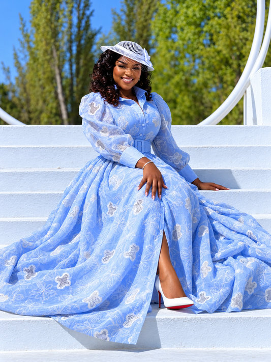 The Light Blue Heiress Embroidered Maxi Dress