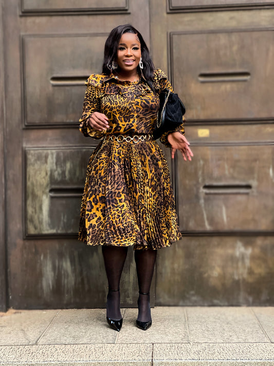 Wild Grace Leopard Printed Pleated Skirt Set