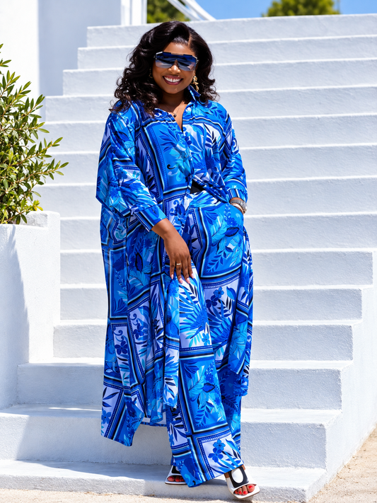 Mediterranean Resort Pants & Shirt Dress Set
