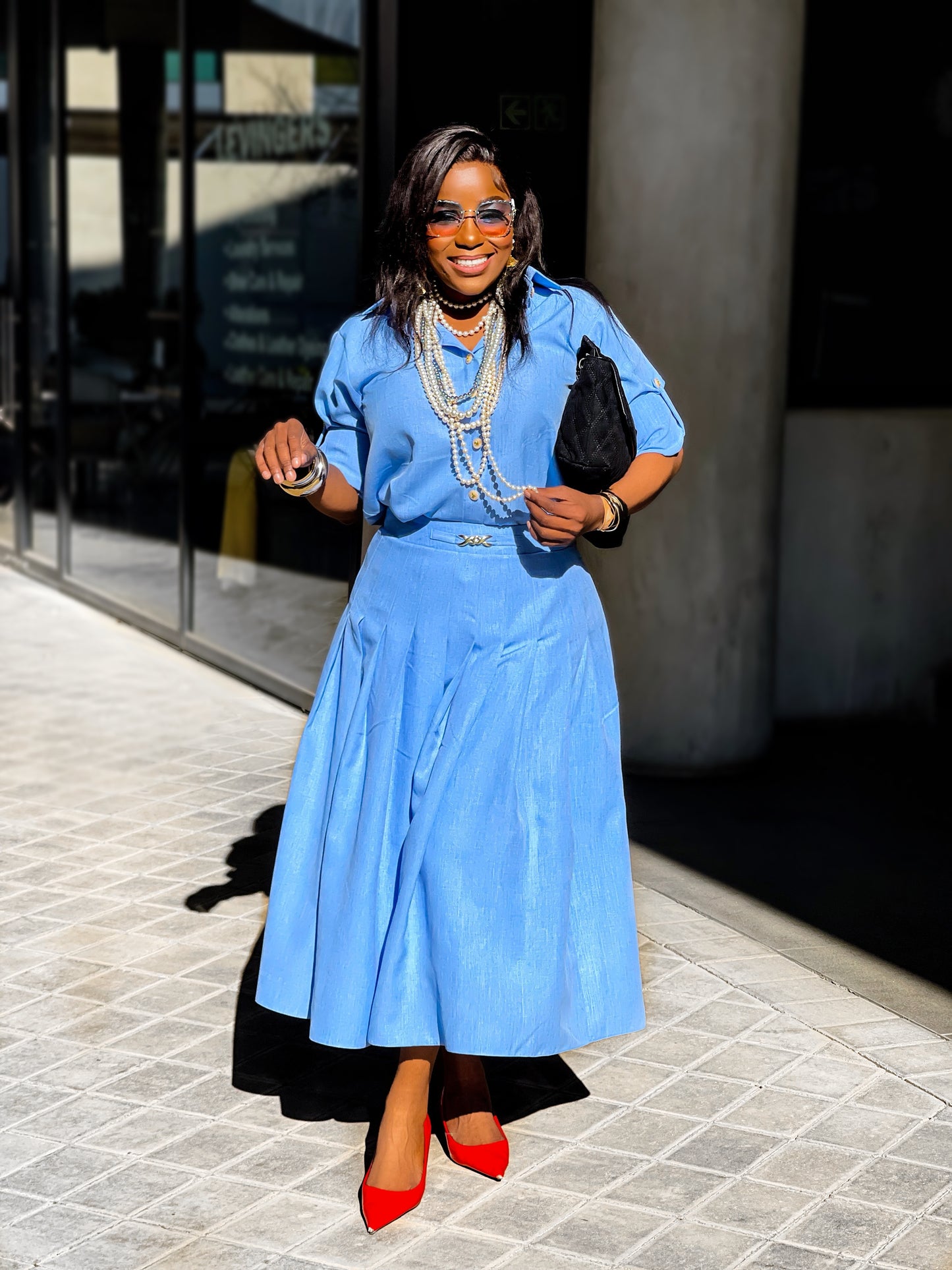 Baby Blue Linen Skirt Set