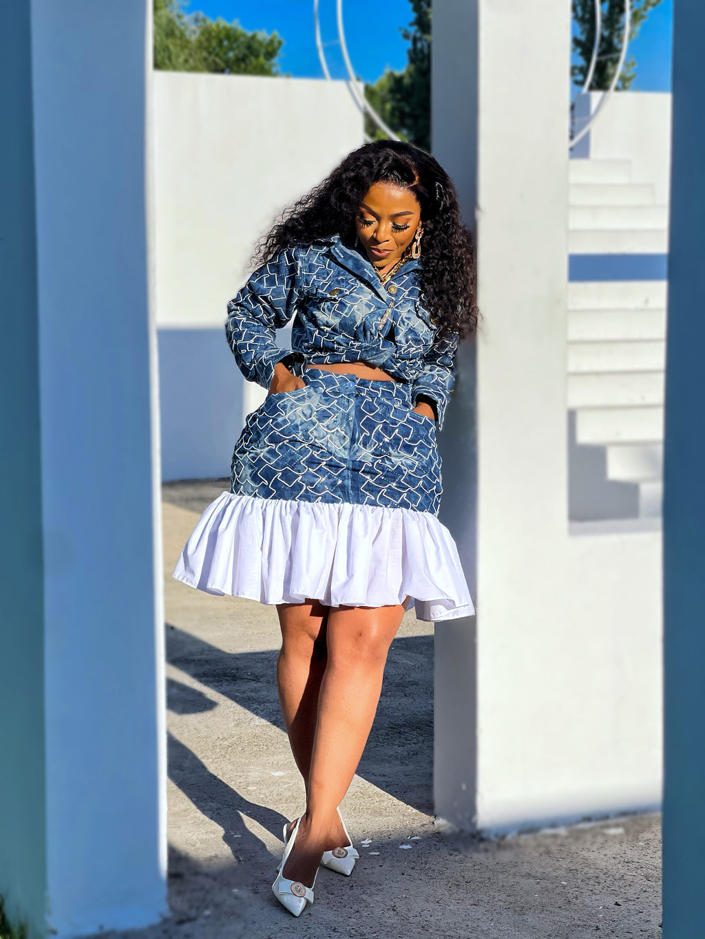 The Crystal Denim Majesty Skirt Set