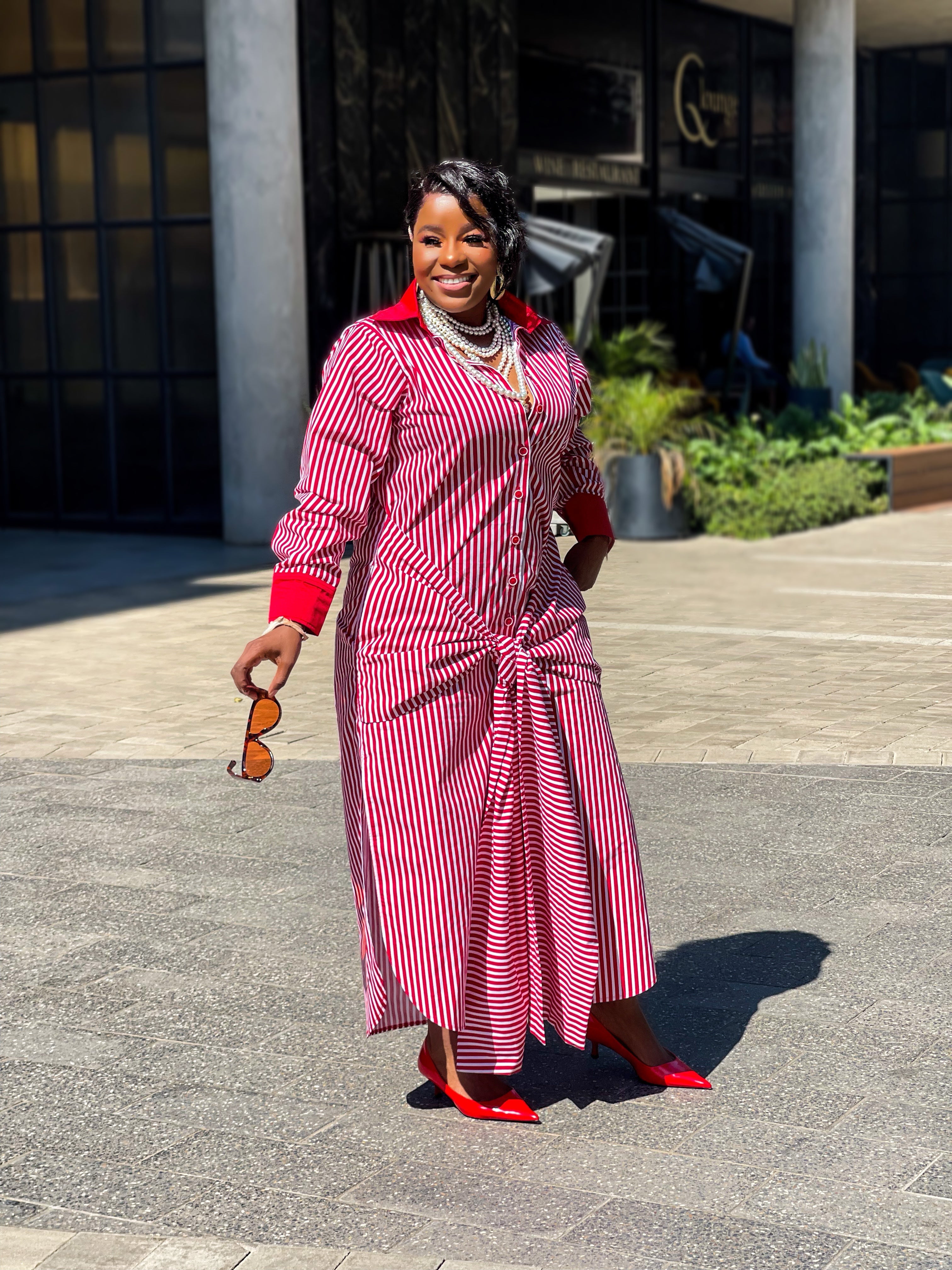 Anele Red Stripe Shirt Dress