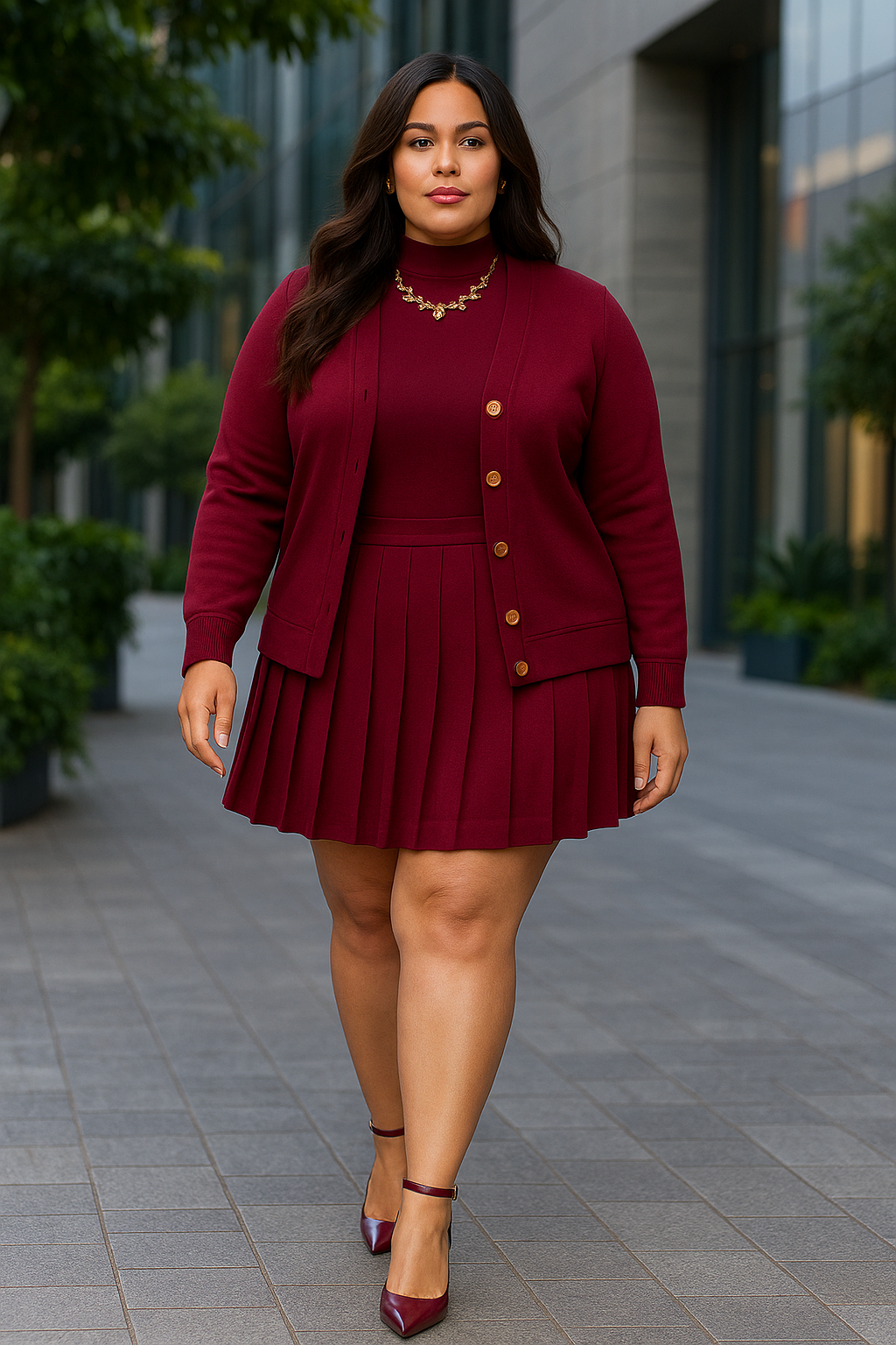 Burgundy Pleated 3 Piece Set