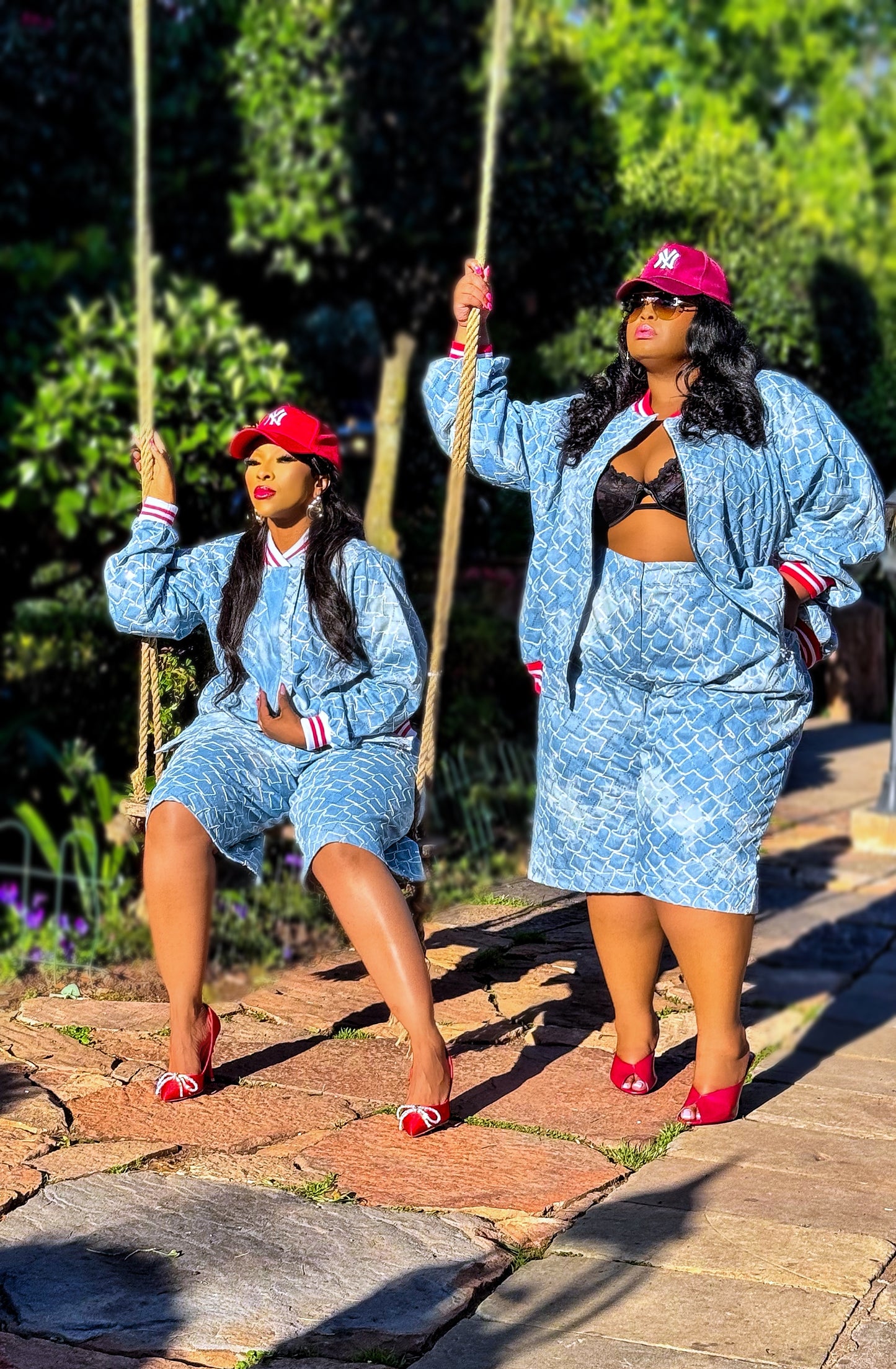 Sparkling Bermuda Denim Embroidered Set