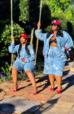 Sparkling Bermuda Denim Embroidered Set