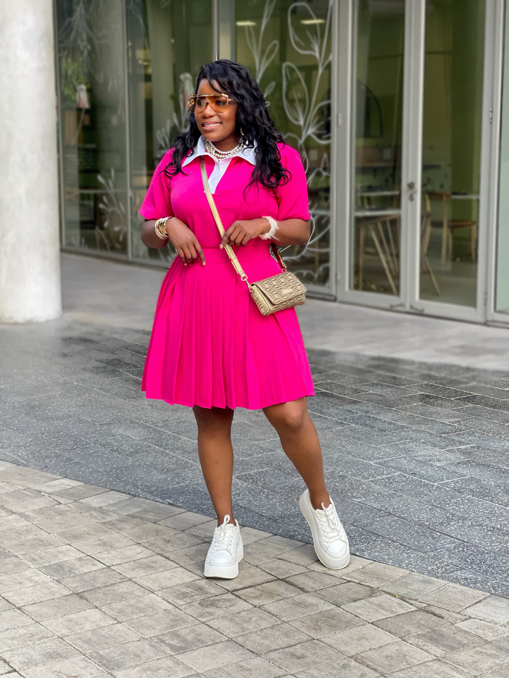 Pink Pleated Skirt with a Matching Golf Tshirt