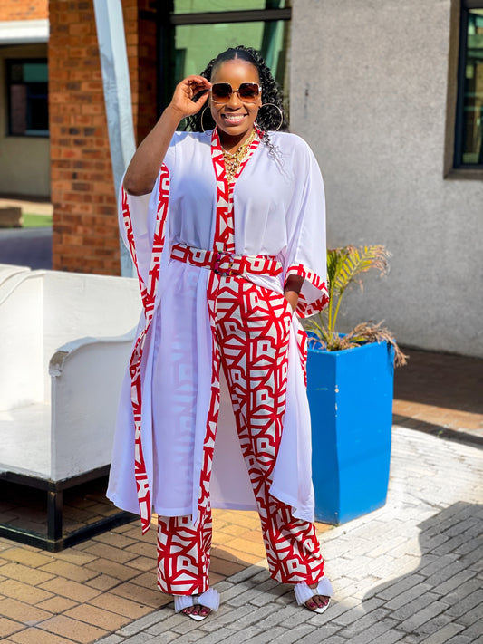 Asanda Red & White Kimono Set