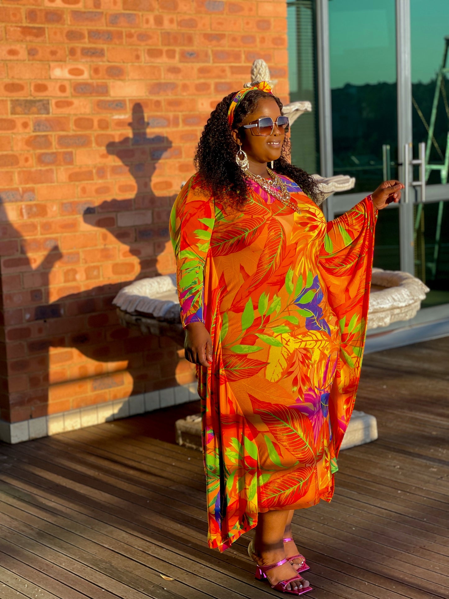 Orange Tropical Kaftan Dress