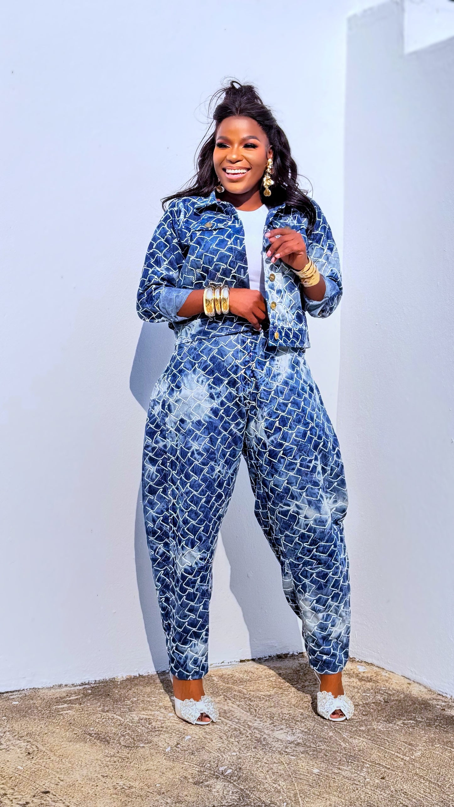 Embroidered Sparkle Barrel Denim Set