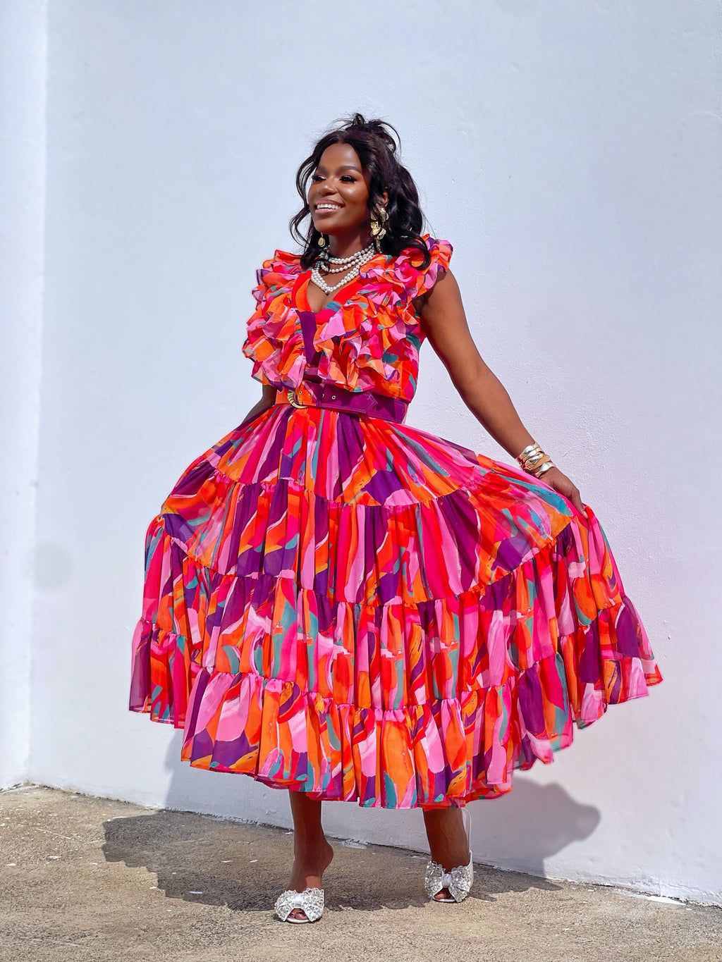 Fuschia Goddess Multicoloured Maxi Dress