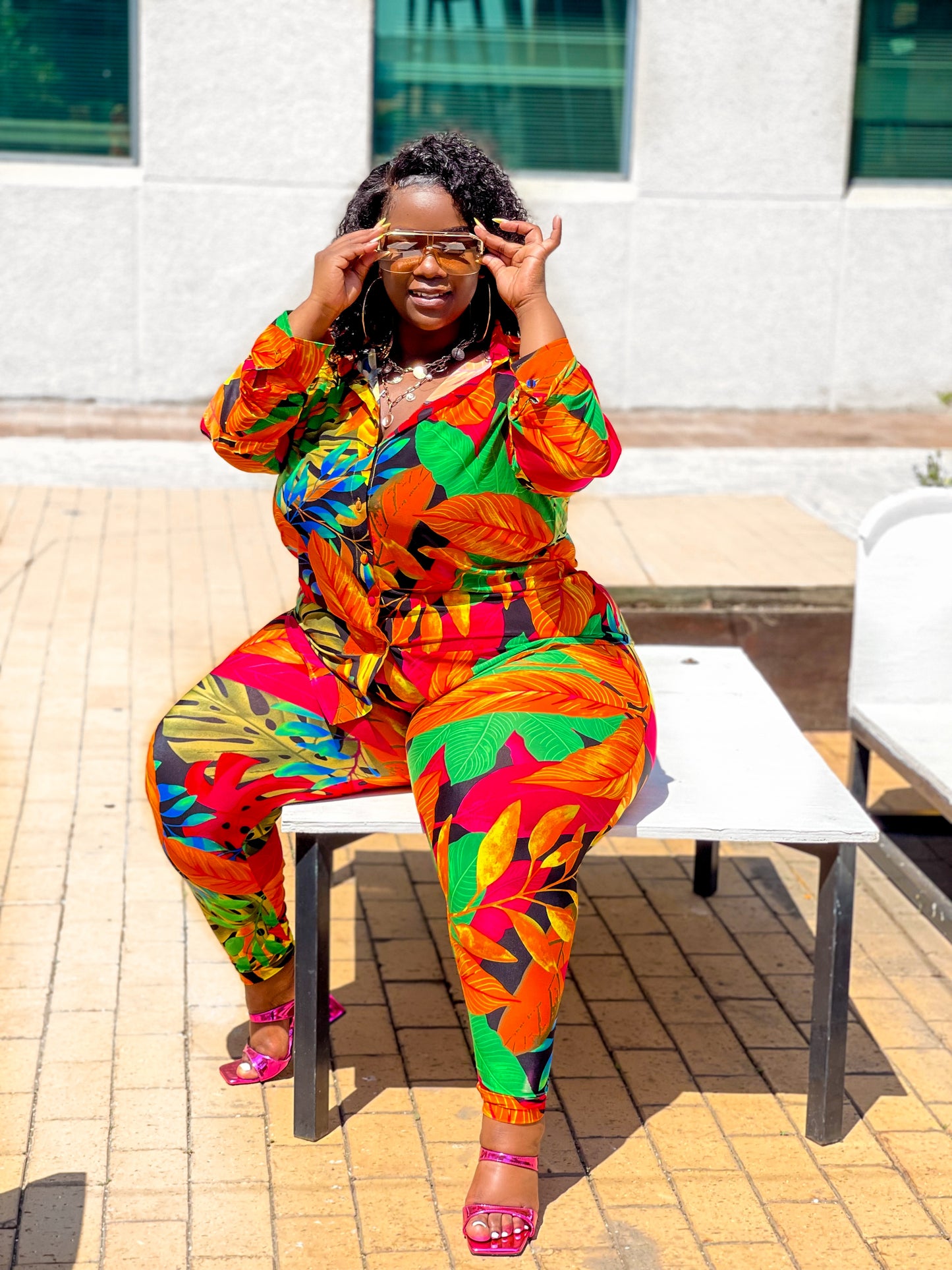 Orange Tropical Tight & Skirt Set