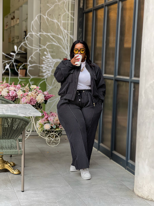 Striped Black Skirt & Pants Set