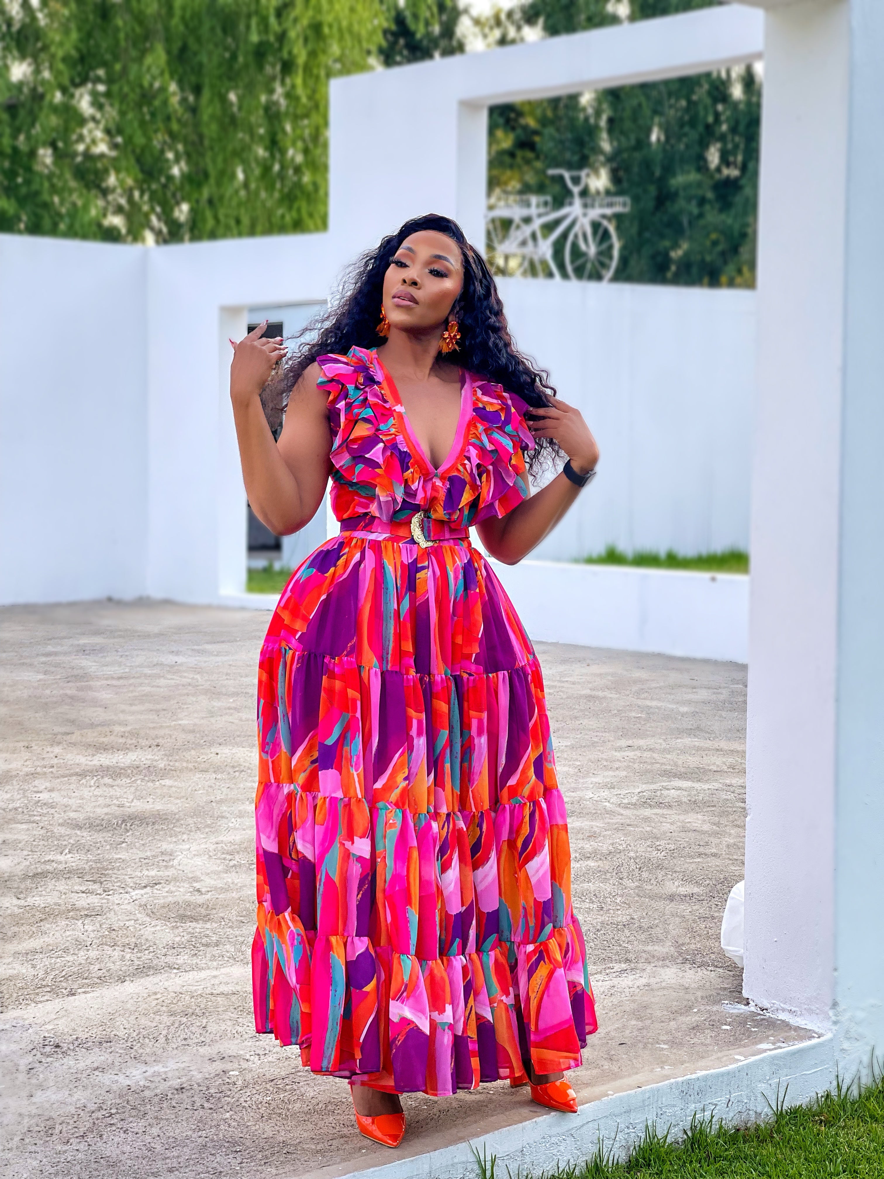 Fuschia Goddess Multicoloured Maxi Dress