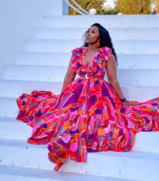 Fuschia Goddess Multicoloured Maxi Dress