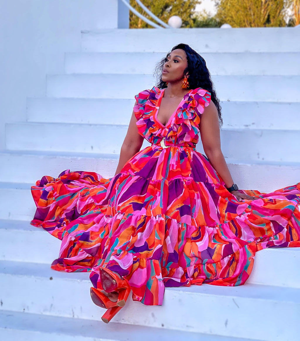 Fuschia Goddess Multicoloured Maxi Dress