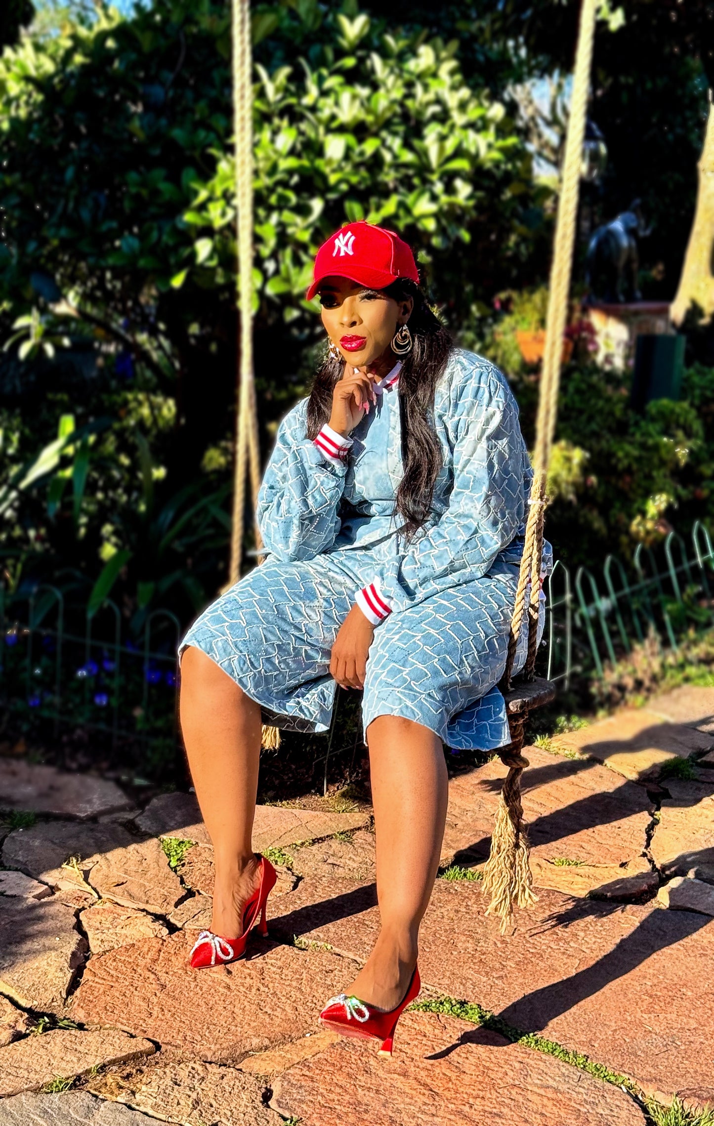 Sparkling Bermuda Denim Embroidered Set