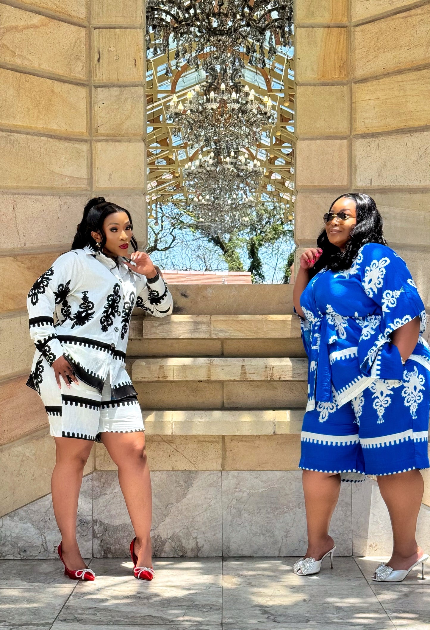 Bahama Shorts Set: Royal Blue & Black + White