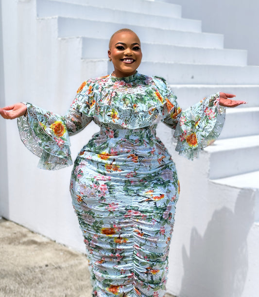 The Garden Royale Ruched Lace Dress