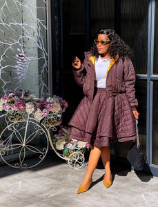 Chocolate Brown Bomber Skirt Set