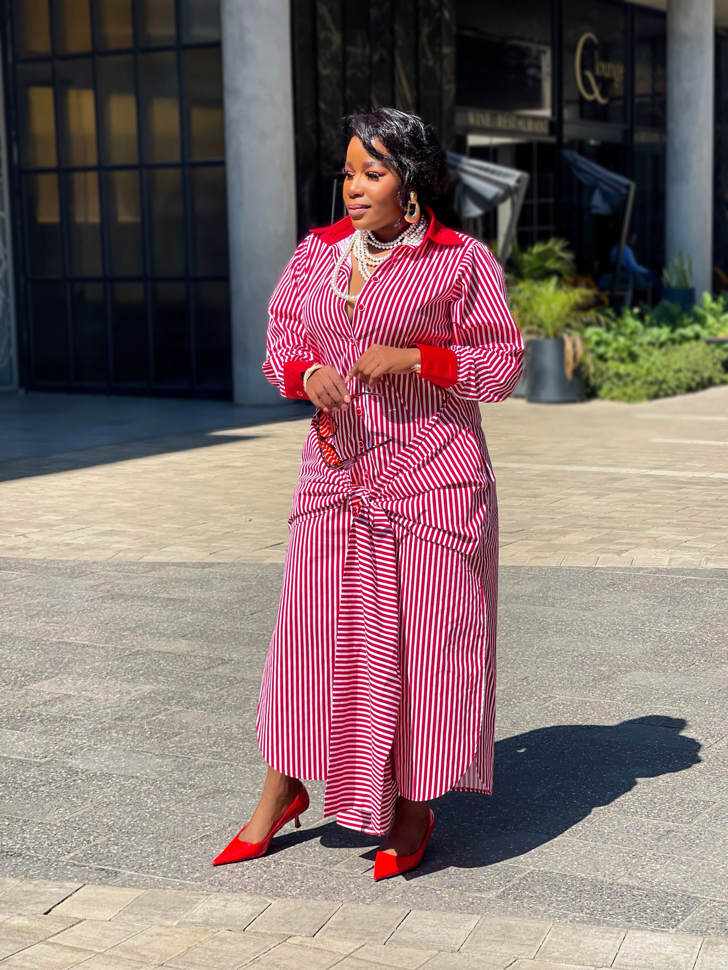 Anele Red Stripe Shirt Dress