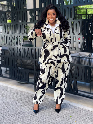 Black & Off White Belted Tracksuit