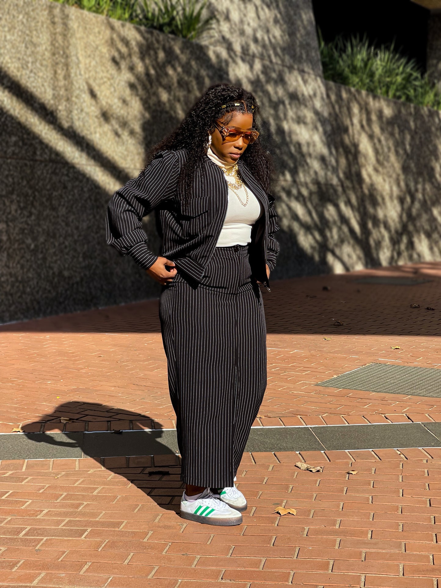 Striped Black Skirt & Pants Set