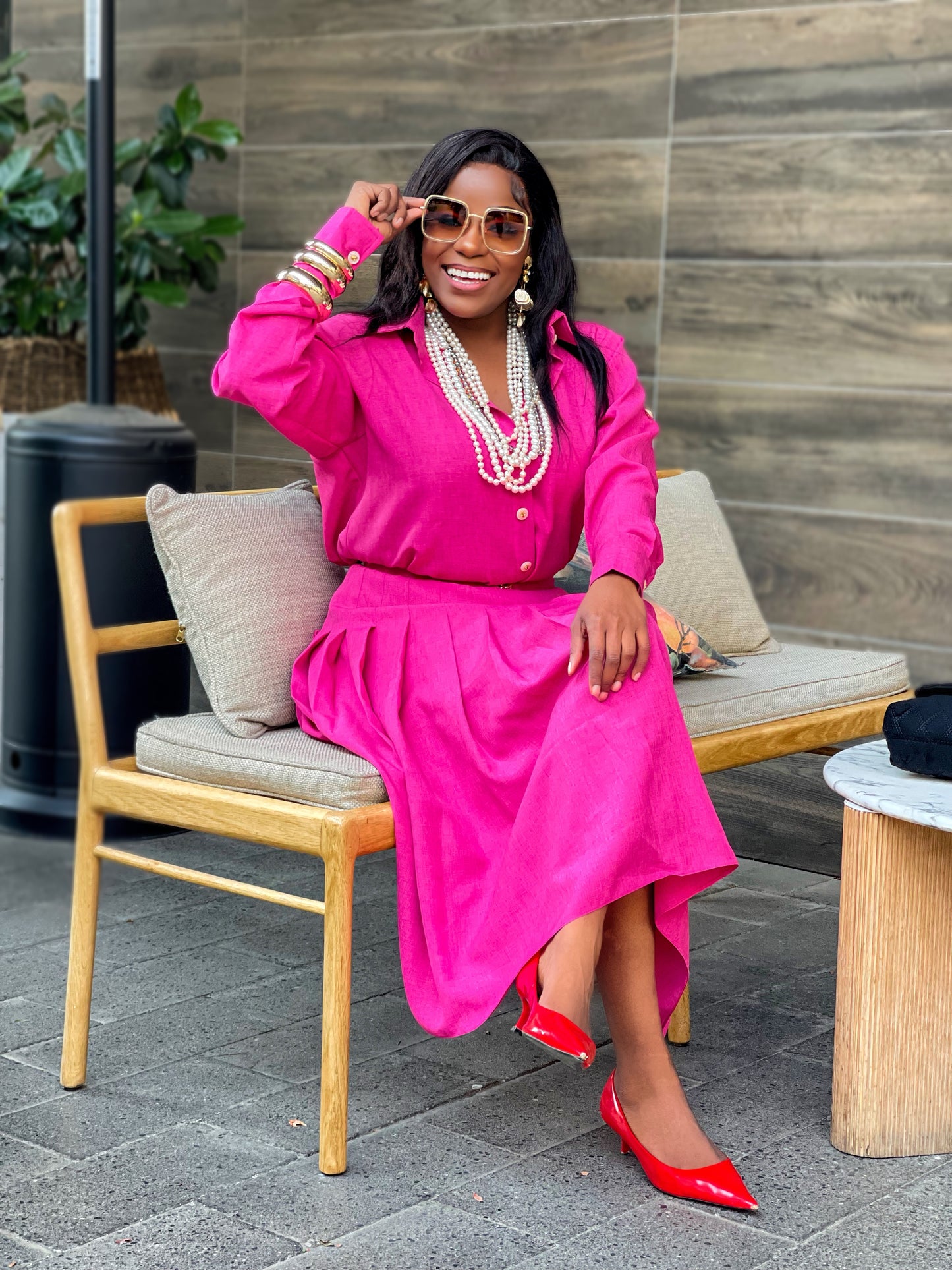 Pink Box Pleated Linen Skirt Set