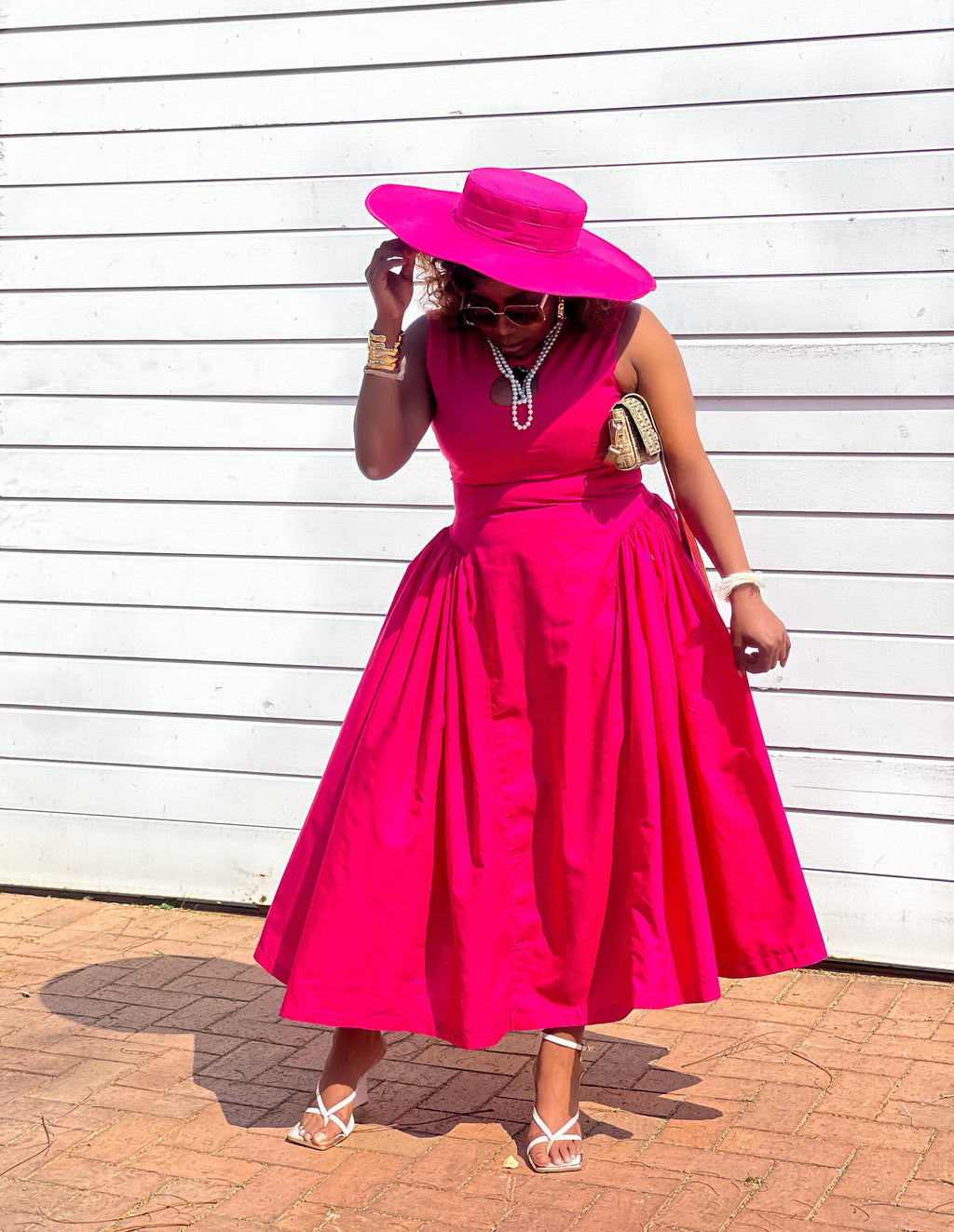 Cerise Pink Drop Waist Maxi Dress